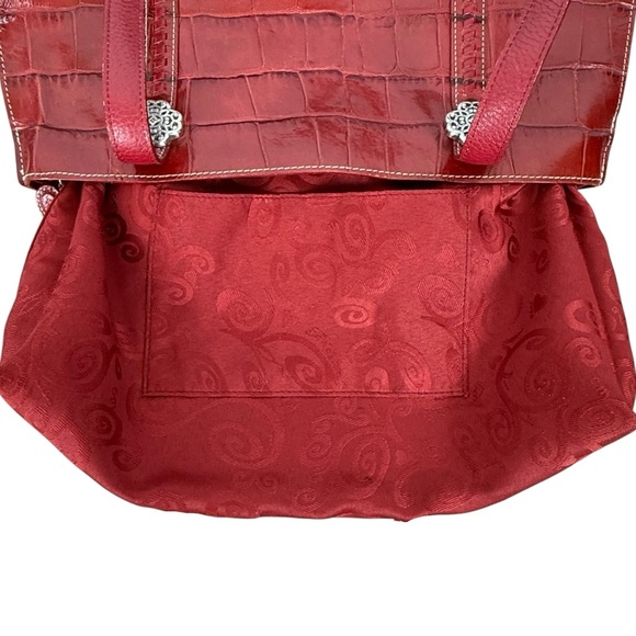 Y2K Brighton Red Croc-Embossed Leather Shoulder Bag with Signature Heart Charm - Picture 11 of 15